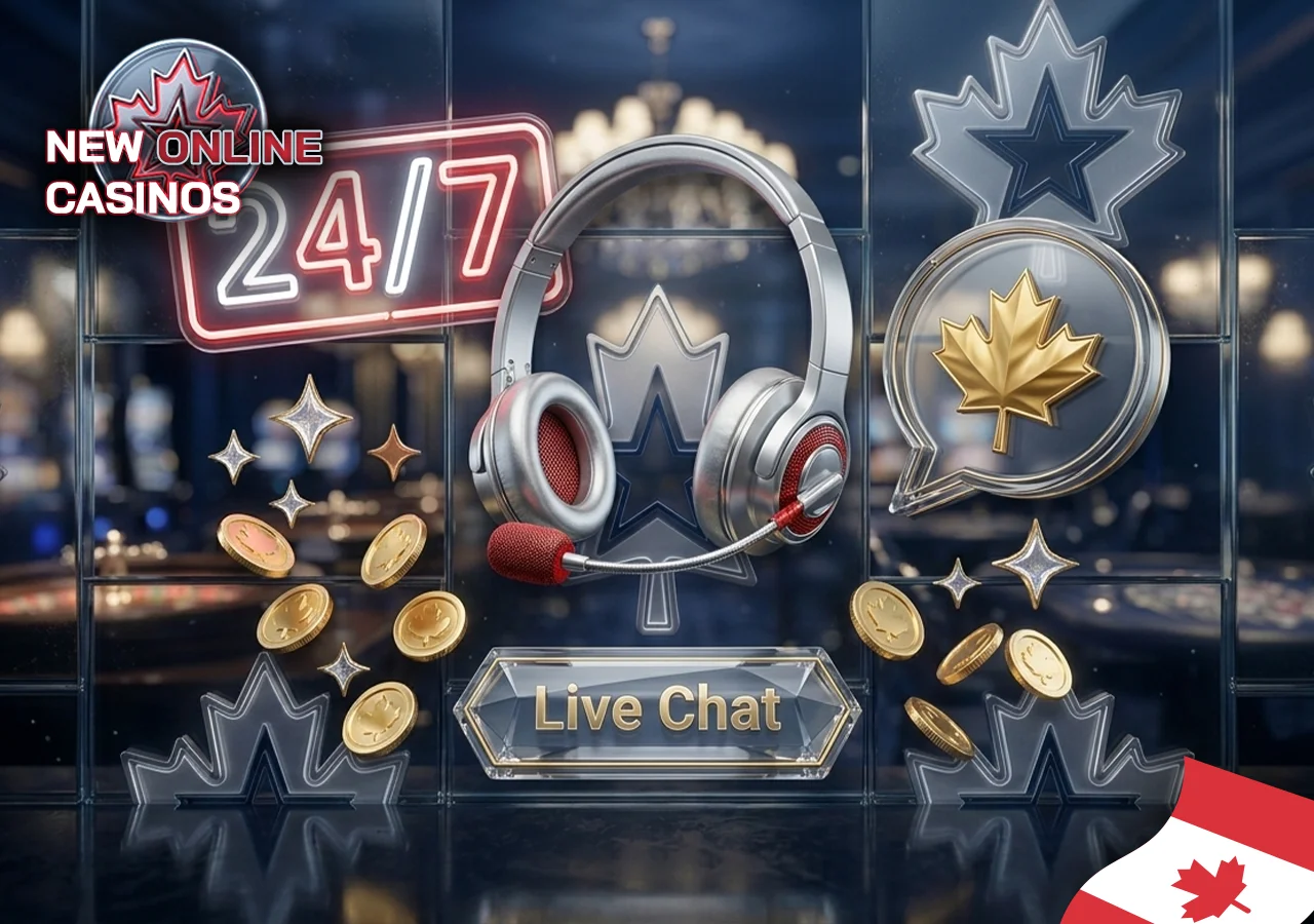 Friendly customer support agent icon with 24/7 headset for Canadian players